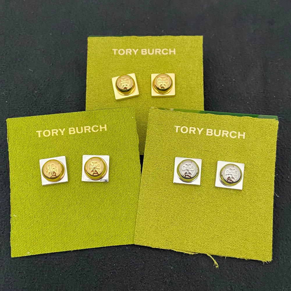 Tory Burch Vintage Geometric Letter Stud Earrings Metal